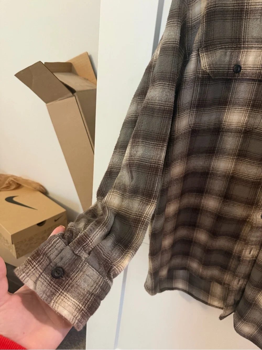 Levi's Men's Brown and Cream Plaid Button-Down Shirt